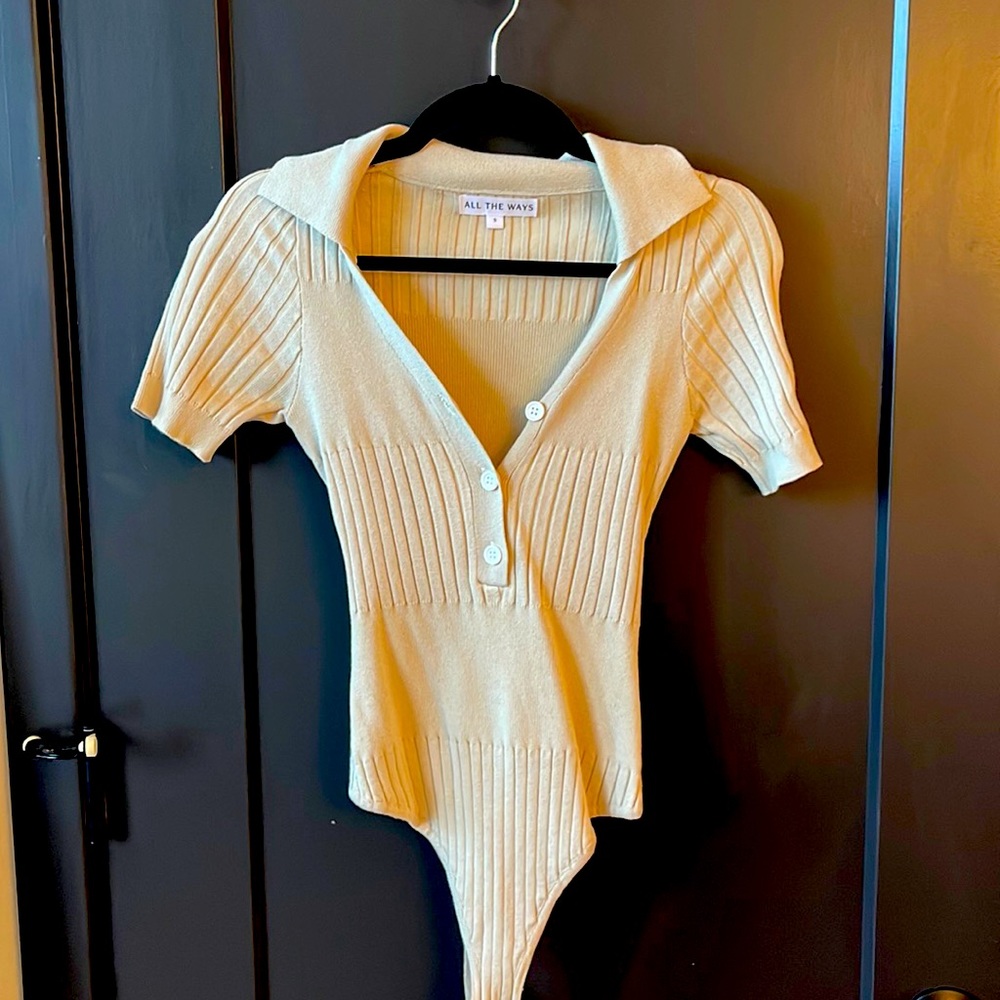 Tan collared T-shirt bodysuit